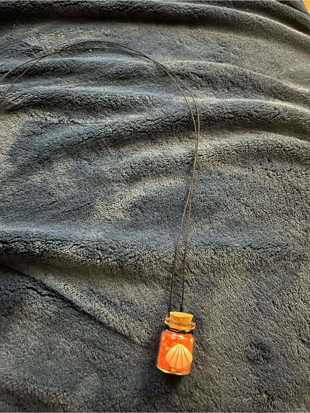 Orange/Peach Seashell Fairy Potion Glitter Bottle Necklace w/ Pendant